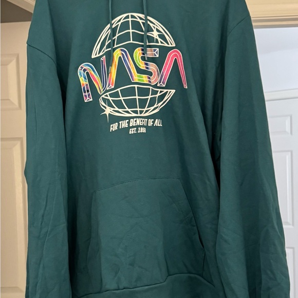 NASA For The Benefit Of All Men’s 2XL Teal Retro Graphic Logo Pullover Hoodie - Picture 1 of 6